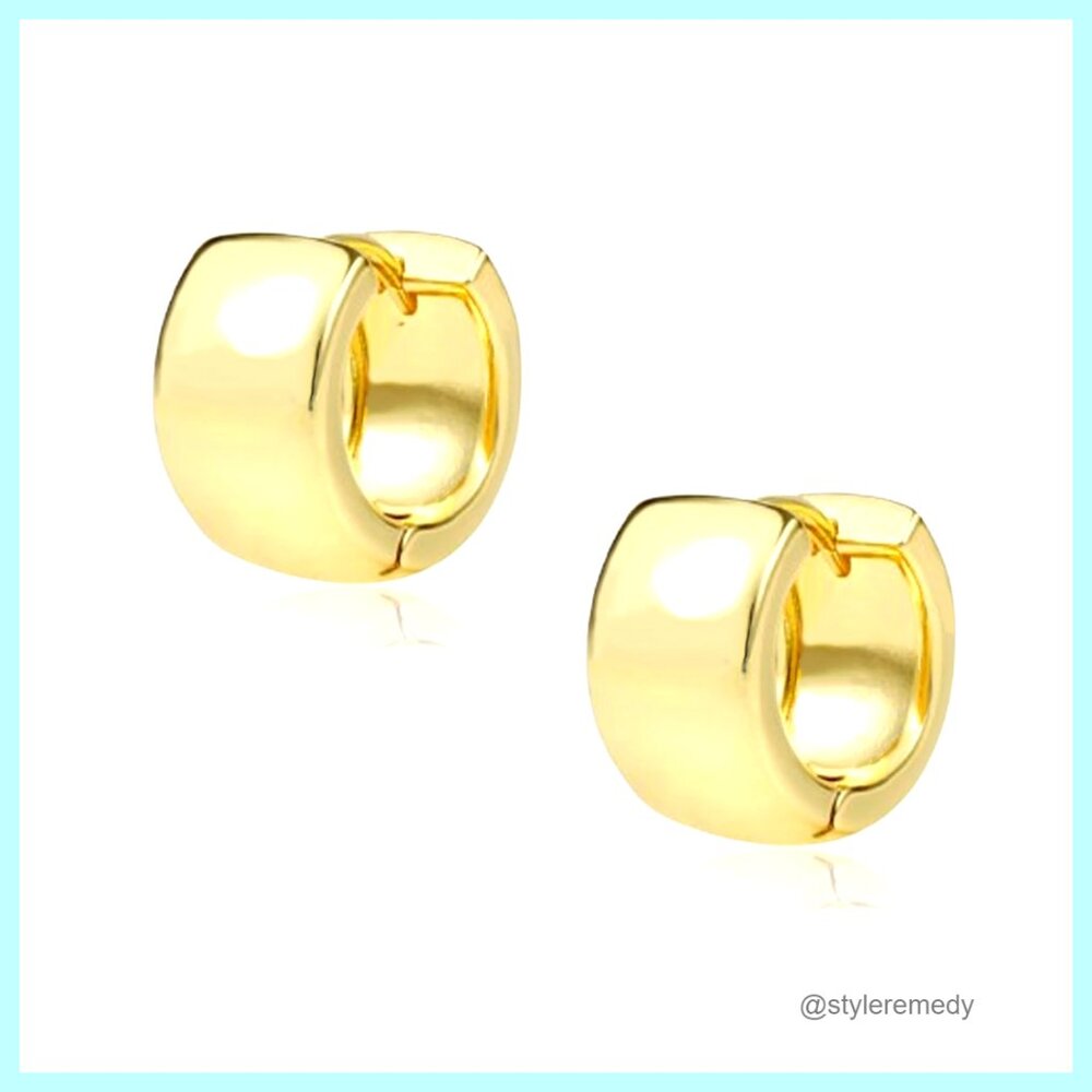 Sterling Silver Chunky Huggie Hoop Earrings 17.5mm Hypoallergenic